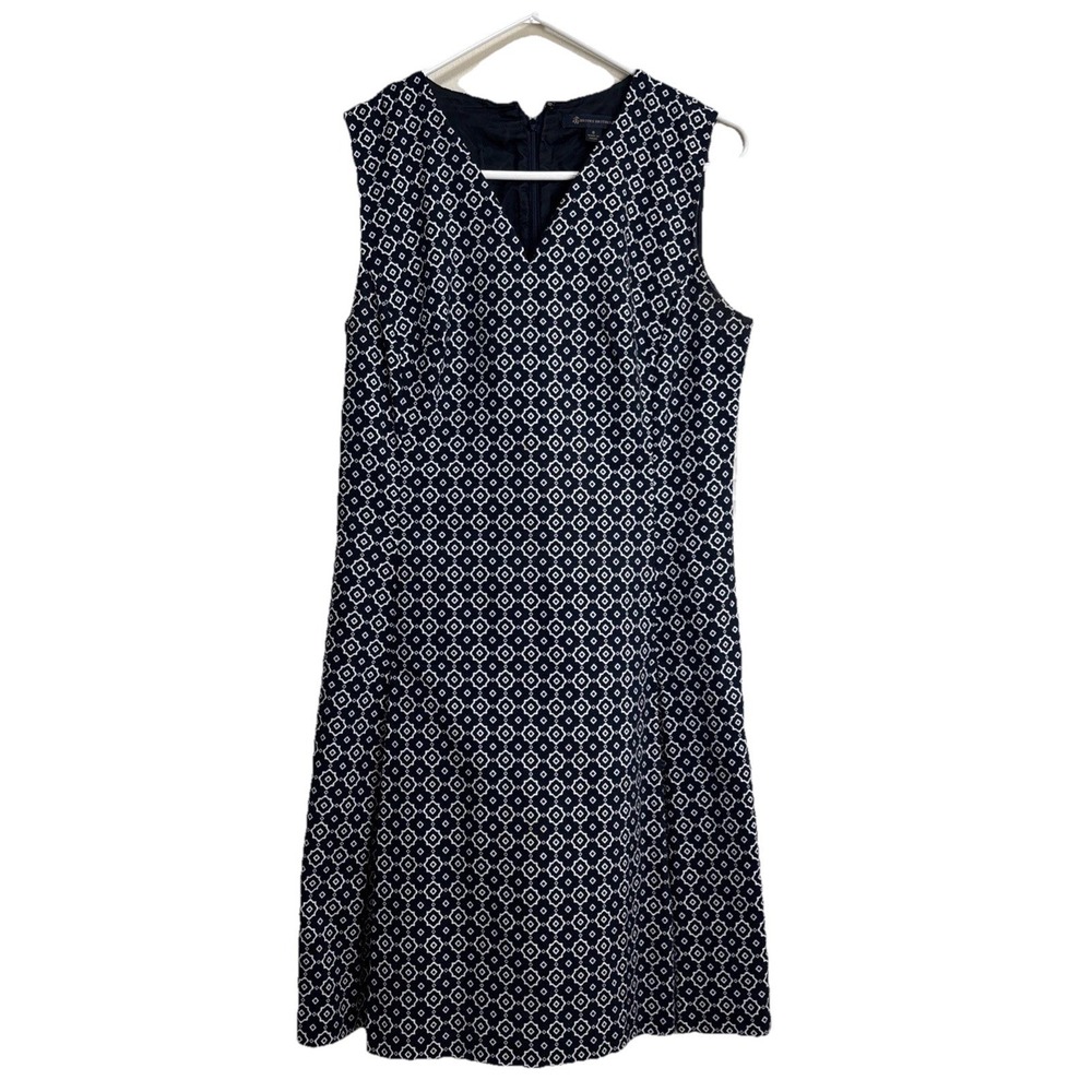 Brooks Brothers Navy/White Geometric Sleeveless Sheath Dress Back Zip Size 8